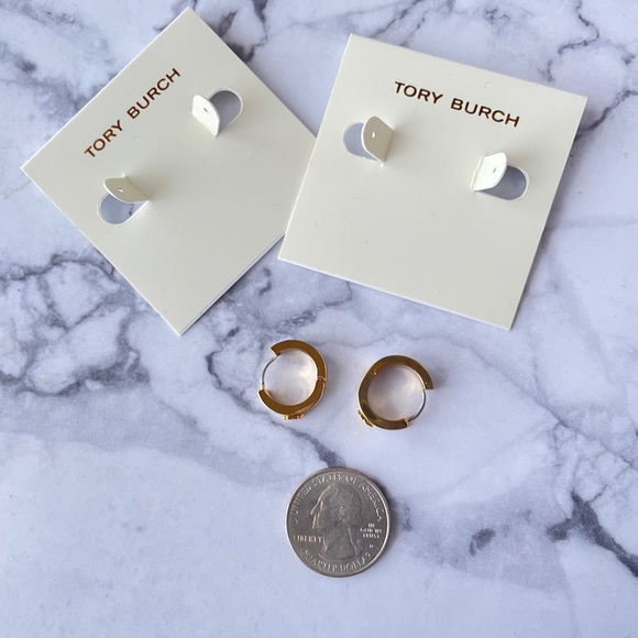 Tory Burch Enameled Black/White Huggies - Picture 4 of 4